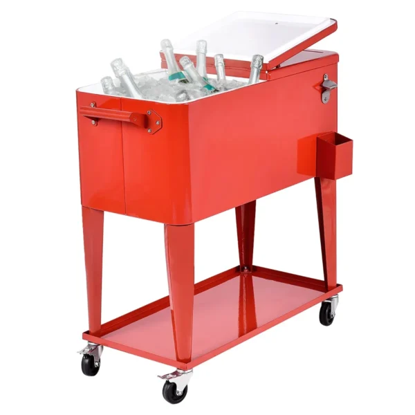 76L Koeler Bolderwagen Op Wielen Met Flesopener Ijskist Bolderwagen Voor Buiten Feest Draagbare Rollende Drank Koeler Rood