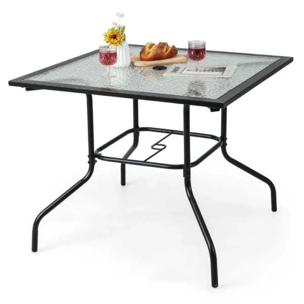 89 Cm Patio Bistrotafel 38 Mm Gat Voor Parasol Gehard Glazen Blad Tafel Voor Binnen En Buiten Vierkante Salontafel Voor Woonkamer Tuin