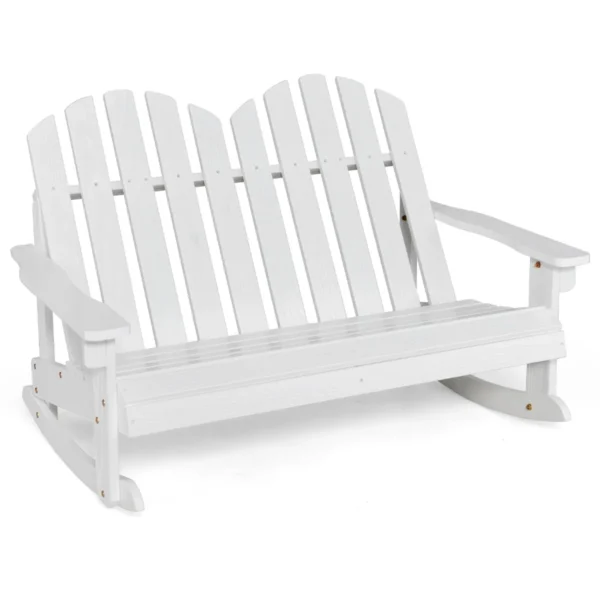 Adirondack Schommelstoel Voor Kinderen 2-Zits Tuinstoel Van Hout Schommelstoel Kindermeubilair Voor Balkon Binnenplaats (Wit)