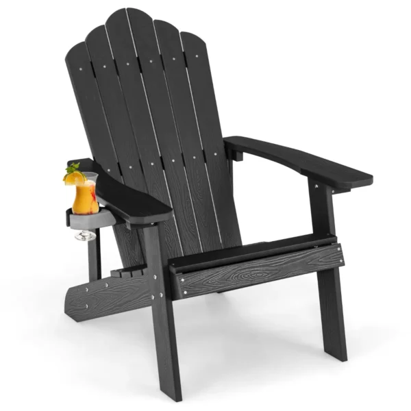 Adirondack Stoel Met Bekerhouder Weerbestendige Tuinstoel Tuinstoel Van Kunststof Outdoorstoel 170 Kg (Zwart)