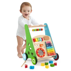 Baby Loopwagen Met Gladde Handgrepen Rubberen Banden & Geïntegreerde Speelactiviteiten Voor Baby's Vanaf 6 Maanden