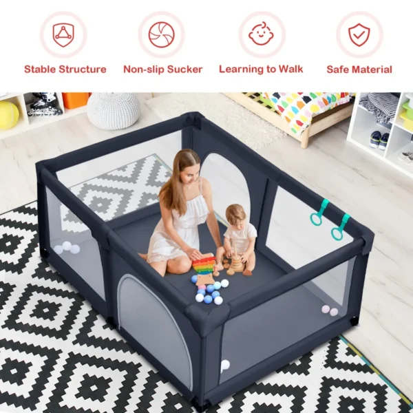 Babybox Met 50 Speelballen En 2 Deuren Baby Speelbox Grondbox 120 X 190cm Donkergrijs