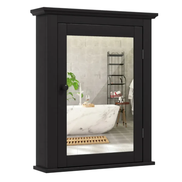 Badkamer Spiegelkast Met Enkele Deur En Verstelbare Plank In 5 Posities 56 X 14 X 69,5cm Zwart