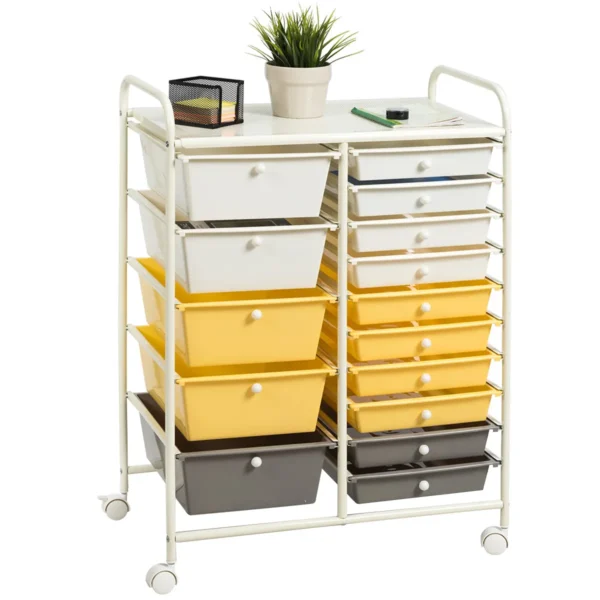 Badkamer Trolley Mobiele Opslag Trolley Met 15 Laden Kleurrijk/Geel 62,5 X 37 X 87 Cm-Geel