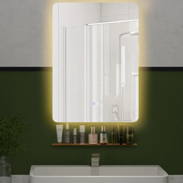 Badkamer Wandspiegel 3-Kleuren Achtergrondverlichting Traploos Dimmend Automatisch Ontwasemend HD Reflectie