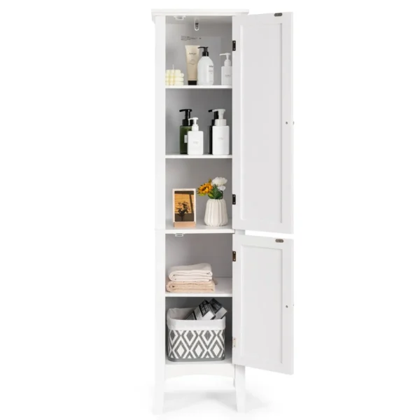 Badkamerkast Met 5 Verdiepingen Smal Vrijstaande Hoge Kast Met 2 Lamellendeuren 2 Planken En Kantelbeveiliging 37 X 37 X 160 Cm (Wit)