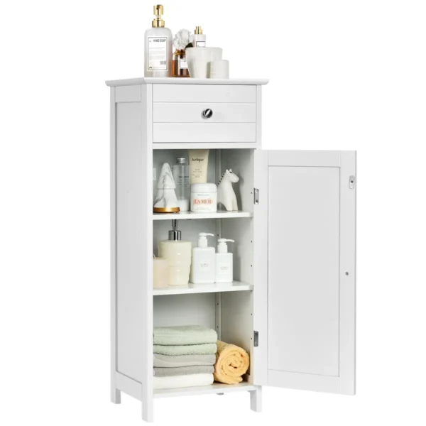 Badkamerkast Vloerkast Toiletkast Met Verstelbaar Rek En Lade Staande Kast Midi-Kast Vrijstaand Voor Badkamer Woonkamer Keuken Wit