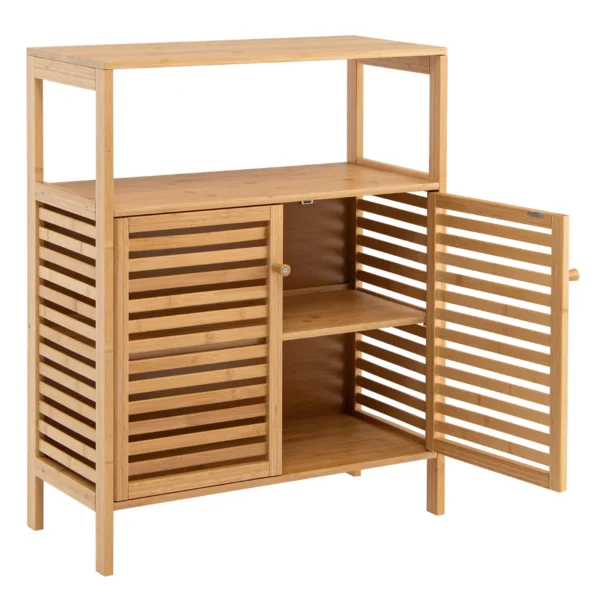 Badkamerkast Vrijstaand Bamboe Planchet Met Open Planchet Vloerkast Voor Badkamer Woonkamer Keuken 64 X 27,5 X 80 Cm Natuur
