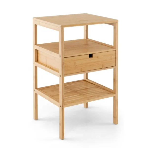 Bamboe Nachtkastje Met Lade En 3 Planken 3-Traps Bijzettafel Banktafel Voor Woonkamer/Huis 40 X 40 X 68 Cm