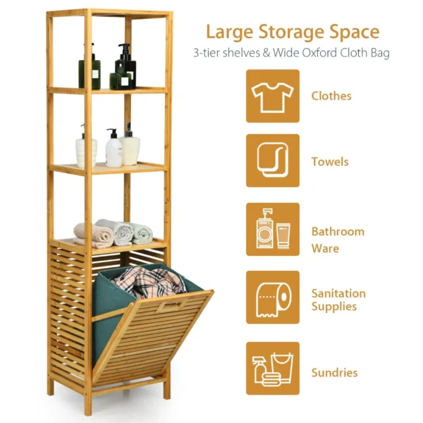 Bamboe Toren Wasmand Badkamer Hoge Kast Met Bamboe Wasmand Met Planken Ideaal 40 X 33 X 160 Cm Natuurlijk