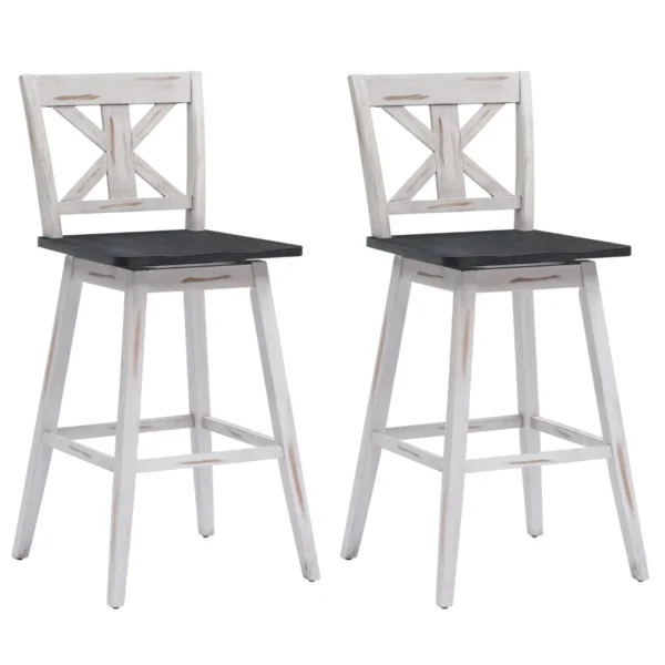 Barkruk Set Van 2 Vintage Barkrukken Met 360° Draaibare Zitting & Antislip Onderzetters 73,5 Cm Wit