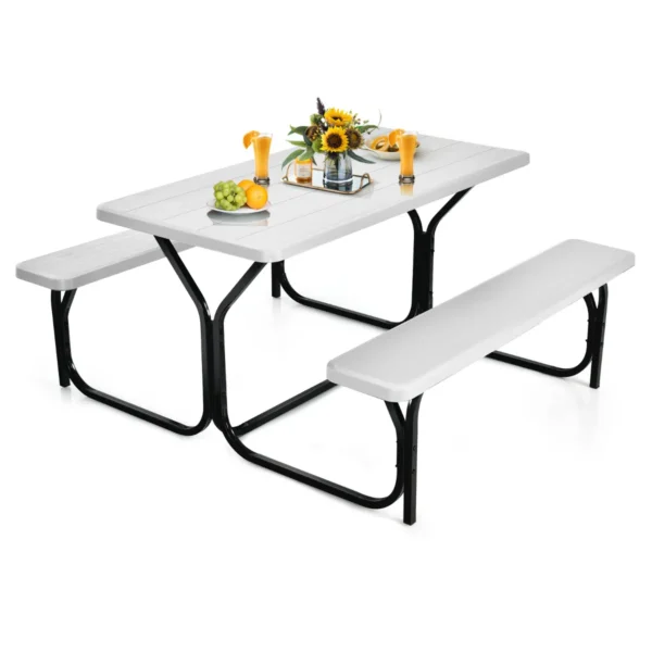Biertentgarnituur Picknicktafel & 2 Zitbanken Met Metalen Frame Campingtafelset 137 X 150 X 72 Cm (Wit)