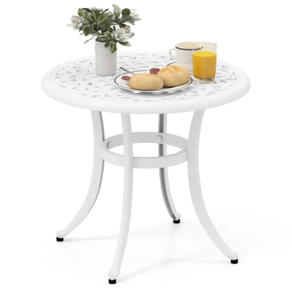 Bijzettafel Van Gegoten Aluminium Weerbestendige Balkontafel Met Verstelbare Voetkussens Ronde Tuintafel Voor Tuin Achtertuin-Wit