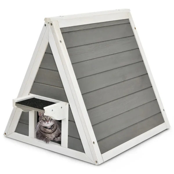 Binnen Buiten Driehoek Houten Kattenhuis Met Weerbestendig Dak Asfalt Eave Houten Kitten Huisje Schuilplaats Huisdier Huis Grijs