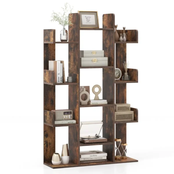 Boekenkast In Boomvorm Rek Met 13 Open Vakken Staand Rek Opbergrek Voor Woonkamer Of Kantoor Vintage Bruin 86 X 24,5 X 141 Cm