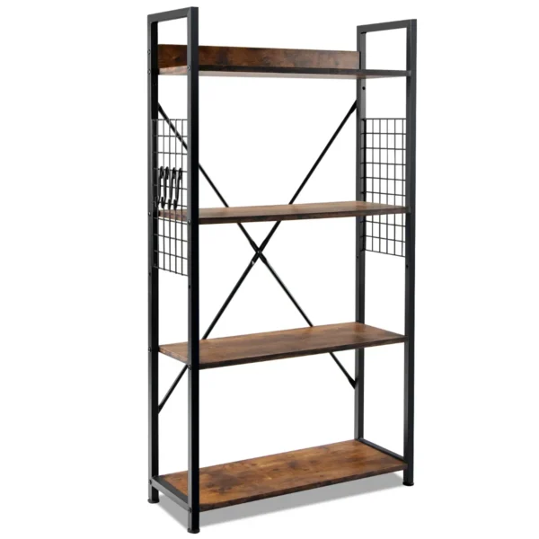 Boekenkast Industrieel Staand Rek Met 4 Niveaus Ladderrek Met S-Vormige Haken Multifunctioneel Opbergrek Met Kantelbescherming Bruin