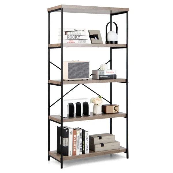 Boekenkast Met 5 Niveaus Staand Rek Met Metalen Frame Vrijstaande Plank Kantoorplank 79 X 35 X 160 Cm Industrieel Design Grijs