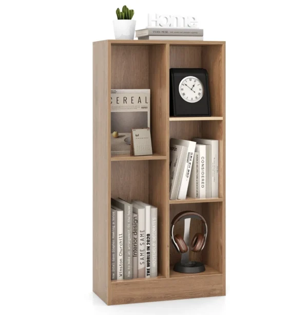 Boekenkast Met 5 Vakken Staand Rek Kubusrek Kantoorplank Opbergrek Voor Woonkamer Slaapkamer Werkkamer Kantoor (Natuurlijke)