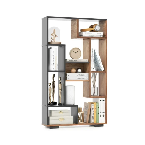 Boekenkast Met 9 Open Vakken Opbergmeubel Met Kantelbeveiliging Scheidingsboekenkast Voor Woonkamer Studeerkamer Bruin + Zwart