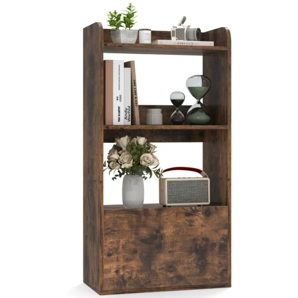 Boekenkast Met Lade Vrijstaande Kast Met 3-Laags Open Plank Displayplank Met Anti-Kantelkits Voor Woonkamer Kantoor-Bruin