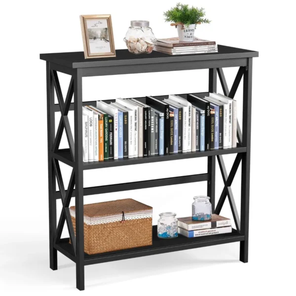Boekenkast Opbergplank 3-Level Houten Console Tafel Anti-Kantelen Voor Entree Woonkamer Slaapkamer Kantoor Zwart