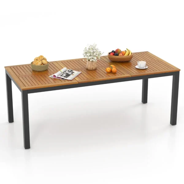 Buiteneettafel Voor 8 Personen 200 Cm Acaciahouten Terrastafel Met Parasolgat Metalen Poten En Verstelbare Voetkussens