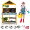 Buitenkeuken voor kinderen met plantenbak draaibare kraan en afneembare gootsteen 2 krijtborden kookgerei 1
