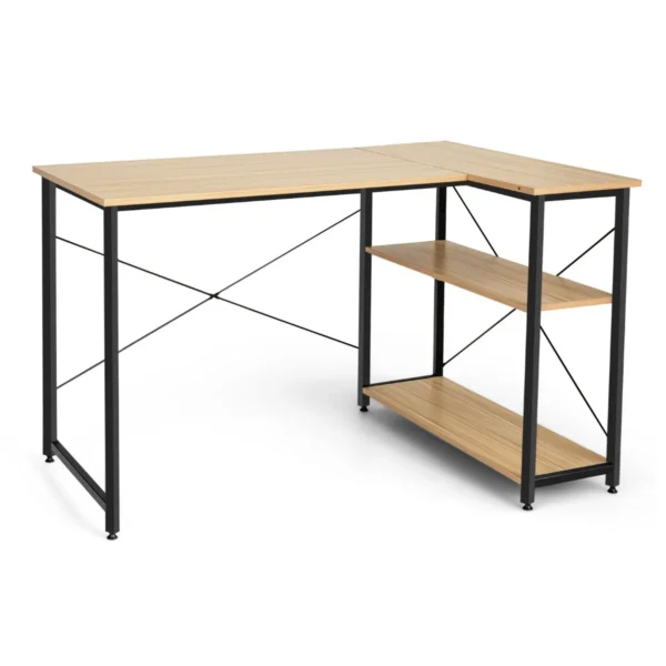 Bureau L-Vorm Computertafel Met Rek Rechts Of Links Hoekbureau Met Opbergvakken Hoektafel Bureautafel 120 X 88 X 74,5 Cm (Natuur)
