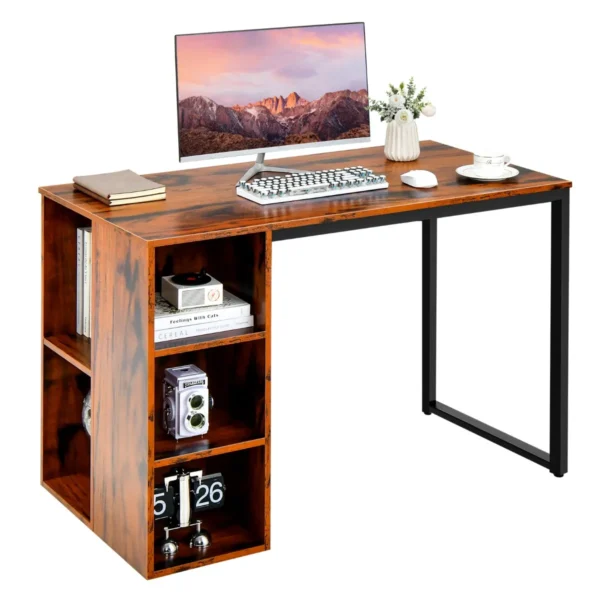 Computerbureau Met 5 Vakken Metalen Frame Ruimtebesparend Bureau Houten Schrijftafel Studeerbureau Rustiek Bruin