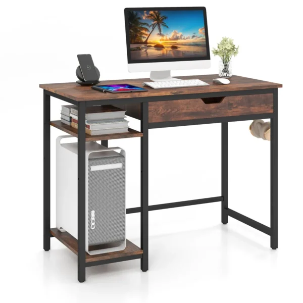 Computerbureau Met Lade 100 Cm Industriële Thuiswerktafel Met Verstelbare Plank Compacte Bureau Voor Studie Spelletjes Rustiek Bruin