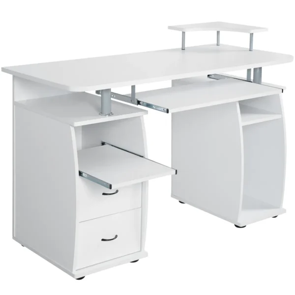 Computertafel Bureau Kantoortafel Werktafel PC-Tafel Met Toetsenbordlade Laden Printerplank 120 X 55 X 85cm Wit