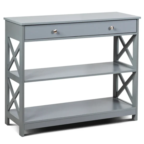 Console Tafel 3 Niveau Console Tafel Met Lade Houten Haltafel 100 X 30 X 80 Cm Grijs