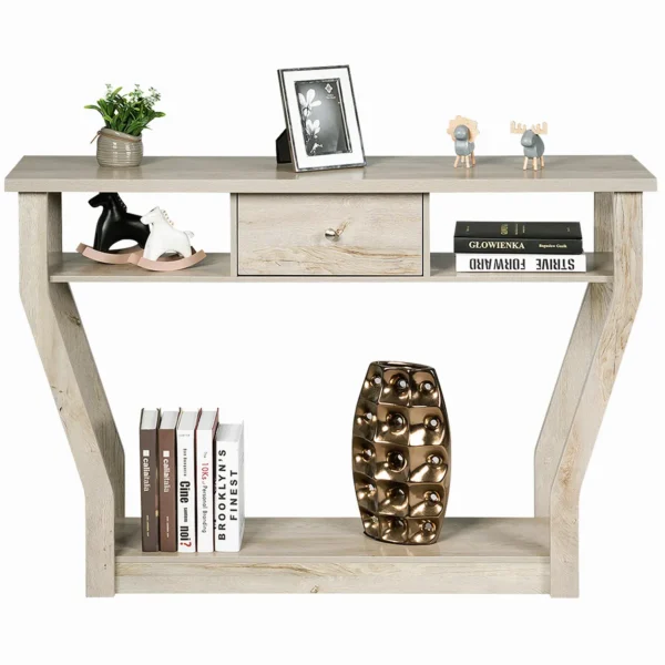 Console Tafel Met Lade En Plank Hal Entree Tafel 3-Laags Moderne Decoratieve Zijtafel Sofatafel Onderste Display Plank Zij Accent Tafel