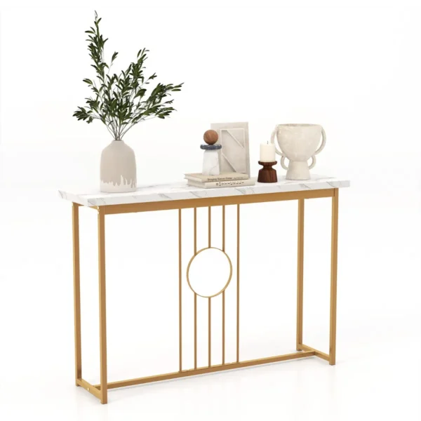 Consoletafel Marmerlook Bijzettafel Smal Met Metalen Frame En Verstelbare Voetkussens Gangtafel Sofatafel 120 X 30 X 80,5 Cm