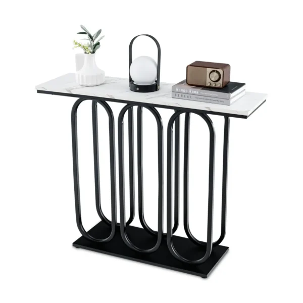 Consoletafel Van 100 Cm Inkomtafel Van Imitatiemarmer Verstelbare Poten Metalen Frame Anti-Tipkits Bijzettafel Achter De Bank Wit En Zwart