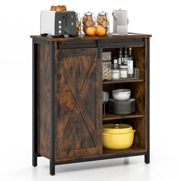 Dressoir Keukenkast In Industriële Stijl Met Schuifdeuren En 3-Traps Verstelbare Planken Houten Commode Voor Keuken Eetkamer Woonkamer Hal