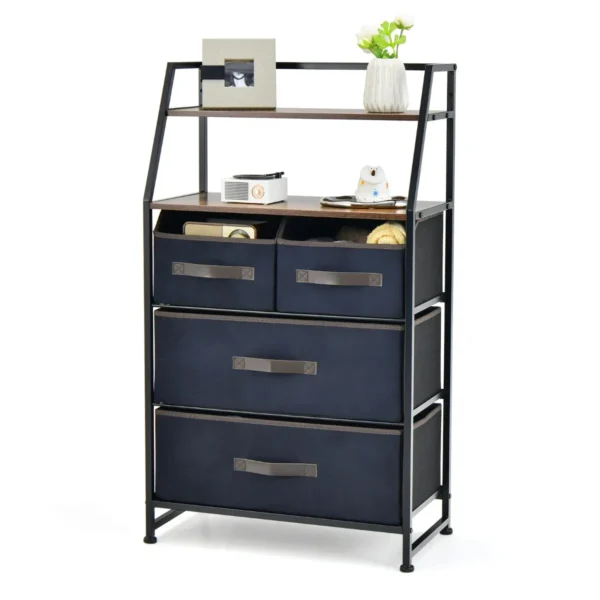 Dressoir Met Stoffen Laden Bovenste Plank En Kantelbeveiliging Vrijstaande Kledingcommode Voor Woonkamer Slaapkamer (4 Laden)