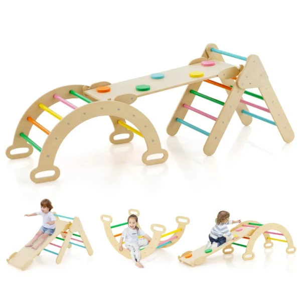 Driehoekige Houten Klimspeelgoedset Voor Peuters Met Klimdriehoek Om Te Glijden Of Klimmen Montessori-Klimset Voor Kind-Kleurrijk