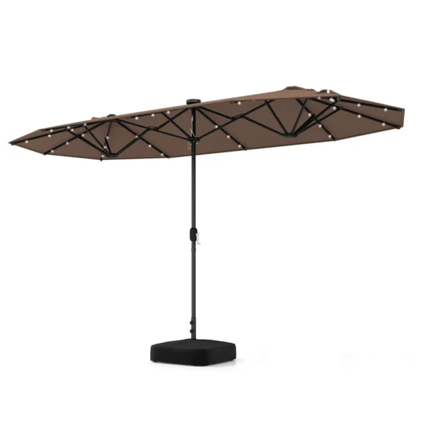 Dubbele Tuinparasol 400 X 200 Cm Met LED Op Zonne-Energie Extra Grote Parasol Met Zwengel En Stevige Voet Voor Binnenplaats Patio Bruin