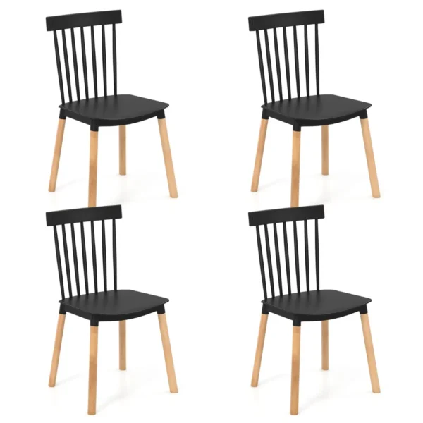 Eetkamerstoelen Set Van 4 Keukenstoelen Met Massief Houten Poten En Antislip Voetkussens Eetstoelen Voor Keuken-Zwart