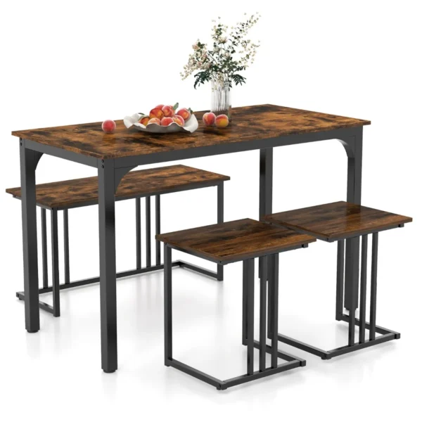 Eettafel Met Bank En 2 Krukken Set Van 4 Keukentafel Industriële Eetgroep Voor Keuken Bartafel Met Stoelen Vintage Zitgroep-Bruin