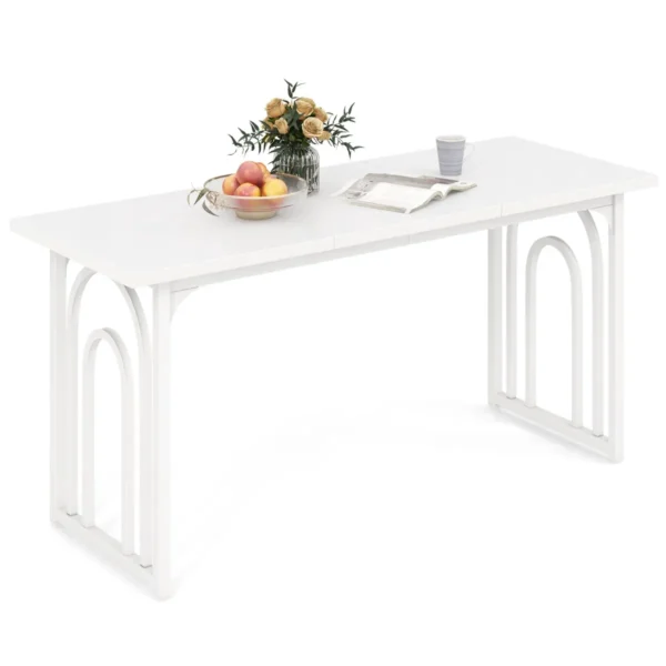 Eettafel Voor 6-8 Personen 160 Cm Rechthoekige Keukentafel Boerenstijl Met Stevige Metalen Poten Grote Eettafel Wit