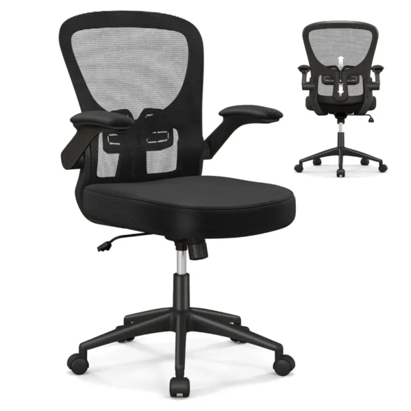 Ergonomische Bureaustoel Draaistoel Met Opklapbare Armleuningen Verstelbare Lendensteun En Rugleuning Die Kantelt Van 90° Tot 120° Zwart
