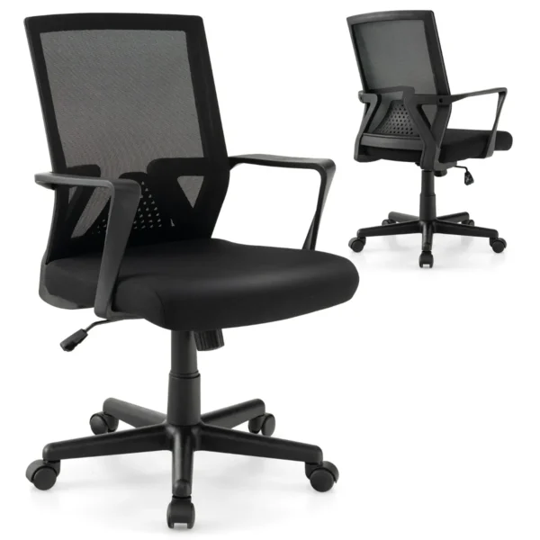 Ergonomische Bureaustoel Met Lendensteun En Schommelrugleuning Mesh Bureaustoel Met Armleuningen Computerstoel Met Wielen Zwart