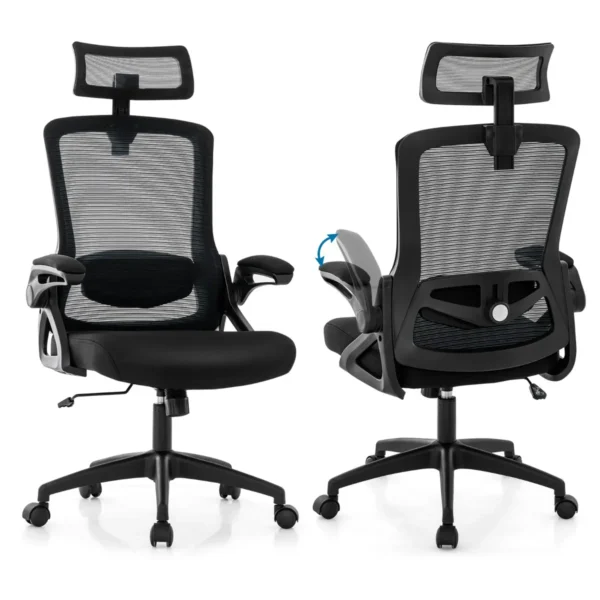 Ergonomische Bureaustoel Met Verstelbare Lendensteun Draaistoel Met Kantelbare Netrugleuning Computerstoel Met Verstelbare Hoofdsteun-Zwart