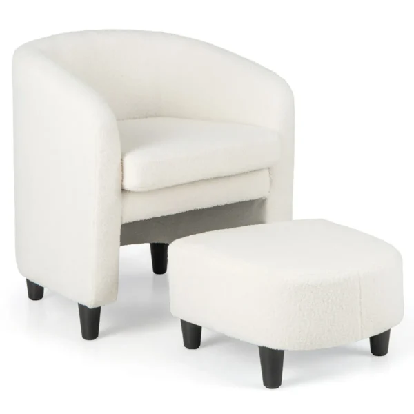 Fauteuil Met Voetenbank Gestoffeerde Fauteuil Met Massief Houten Frame En Antislip Vilten Kussens Accentstoel Relaxstoel (Beige)