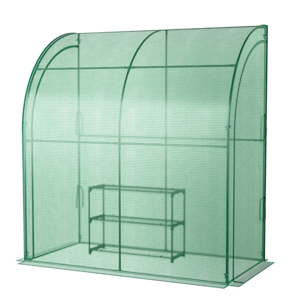 Foliekas Met Bloemenrek Tomatenkas Met PE-Roosterfolie Broeikas Met 2 Oprolbare Deuren 198,5 X 98 X 215 Cm Groen