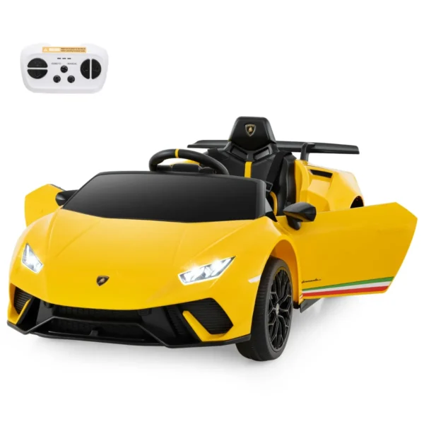 Gelicentieerde Lamborghini Sportauto Voor Kinderen Vanaf 3 Jaar 12 V Batterij Afstandsbediening LED-Verlichting Muziek Claxon En Vering-Geel