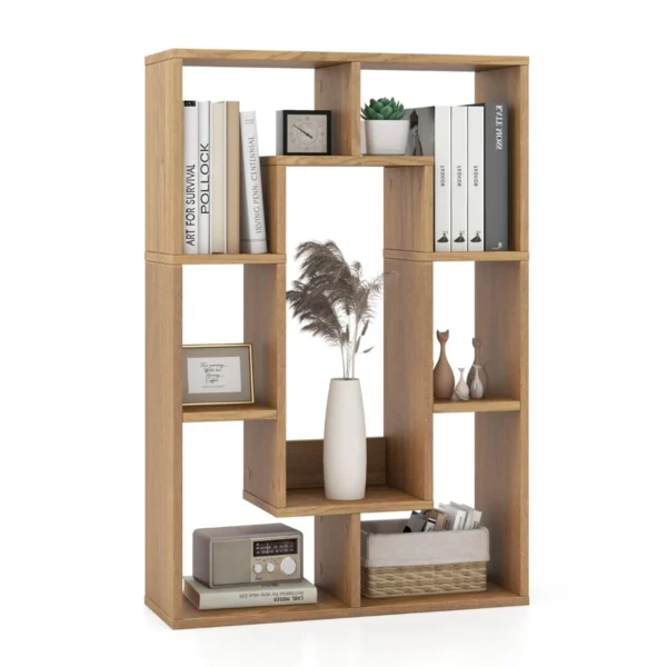 Geometrische Boekenkast Met 7 Kubussen Moderne En Decoratieve Open Hoekplank Kamerscherm Opbergrek-Natuur