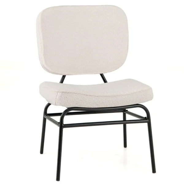 Gestoffeerde Accentstoel Sherpa Leesstoel Met Sponsvulling Verstelbare Glijders & Metalen Frame Moderne Stoel Beige
